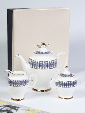 Porcelain Blue Design Tea pot, sugar pot & creamer